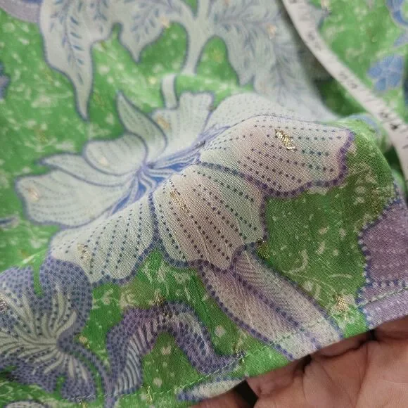 Joie Top Blouse Womens Large Green Floral Ruffles Lined Bloom Cottage Cap Sleeve - Picture 5 of 8